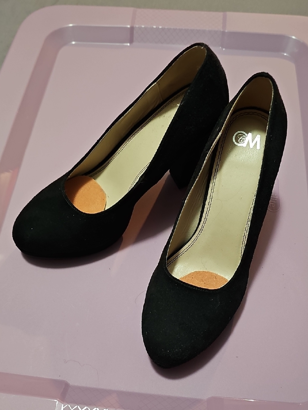 Women's Black Suede Round-Toe Block Heels by